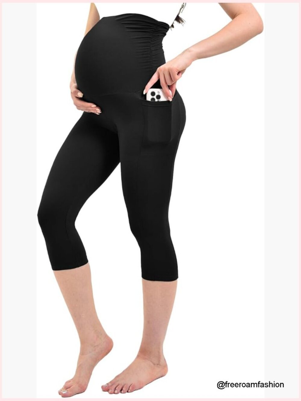 Maternity Capri Leggings with Pockets Over Belly Yoga Workout Pants